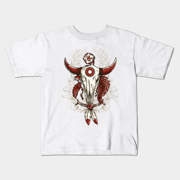 Buffalo Skull Bison Skull Indian Sioux Kids T-Shirt by positivedesigners